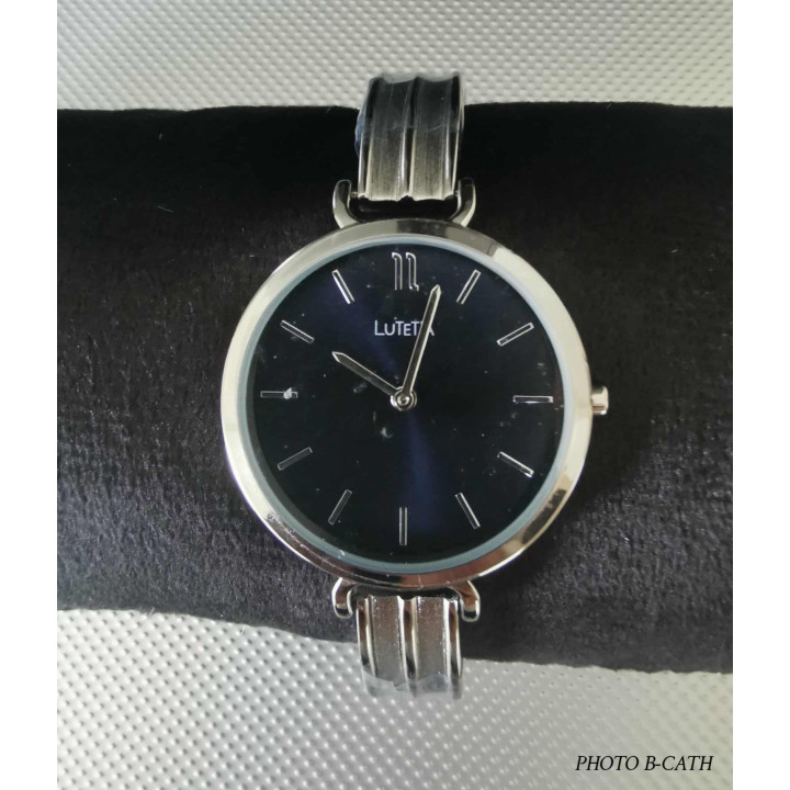 Montre Lutetia (Garantie 2 ans) montre Femme cadran bleu nuit avec boîtier et bracelet métal argenté