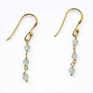 Boucles d'oreilles argent 925/1000 doré 2 microns avec 3 pierres rondes en Aigue-marine