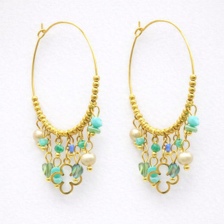 Créoles avec perles bleues claires 40 mm X 50,5 mm