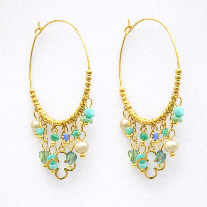 Créoles avec perles bleues claires 40 mm X 50,5 mm