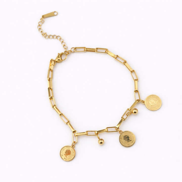 Bracelet en Acier Inoxydable Doré à Maillons Entrelacés avec Charmes