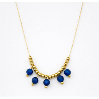 Collier en acier inoxydable doré avec 5 petites perles bleues