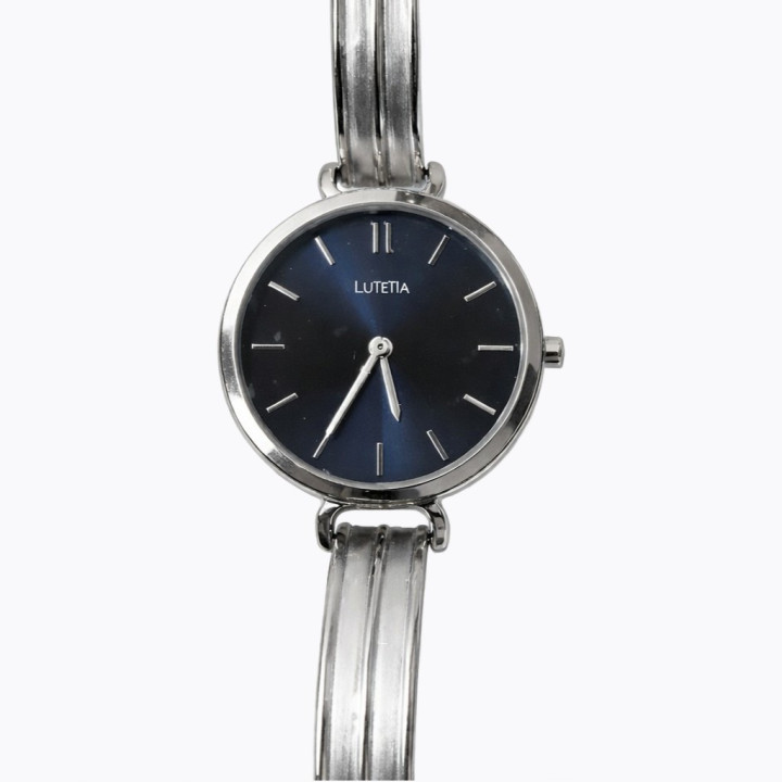 Montre Lutetia (Garantie 2 ans) montre Femme cadran bleu nuit avec boîtier et bracelet métal argenté