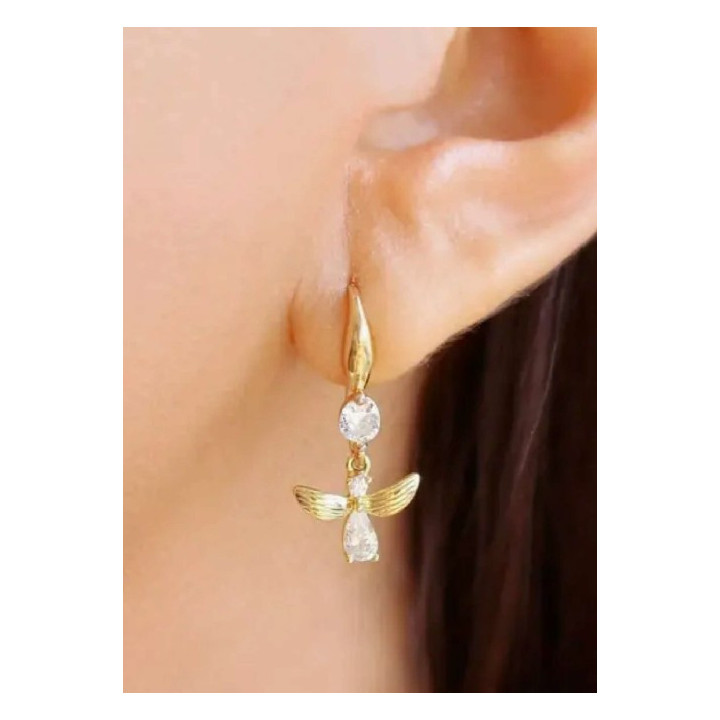 « Honey Bee » Boucles d'oreilles pendantes à crochet argent plaqué Or