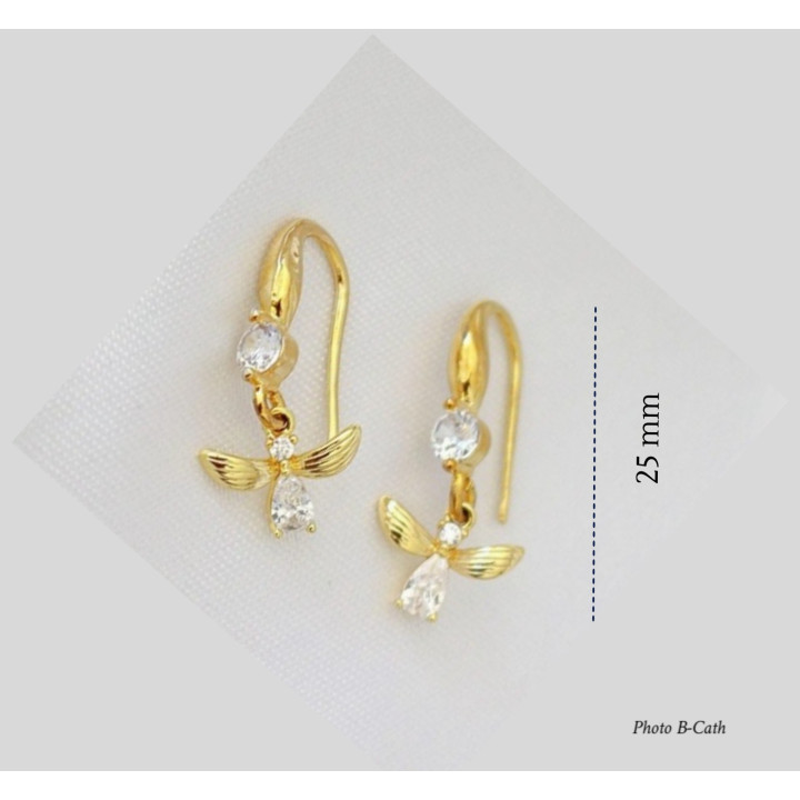 « Honey Bee » Boucles d'oreilles pendantes à crochet argent plaqué Or