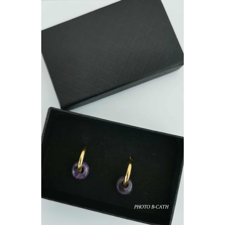 Créoles en acier inoxydable doré de bonne qualité avec Perles de cristaux naturels amovibles