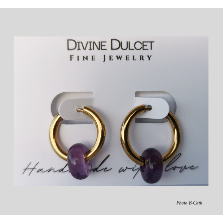 Créoles en acier inoxydable doré de bonne qualité avec Perles de cristaux naturels amovibles