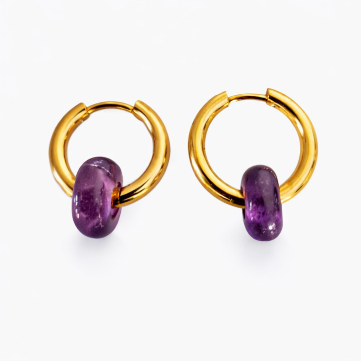 Créoles en acier inoxydable doré de bonne qualité avec Perles de cristaux naturels amovibles