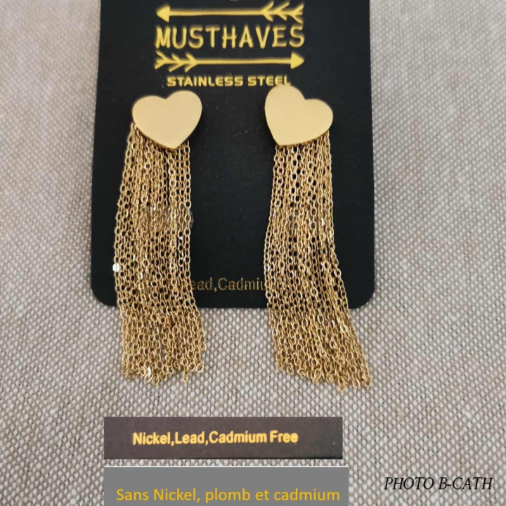 Boucles d'oreilles en forme de coeur avec chaines