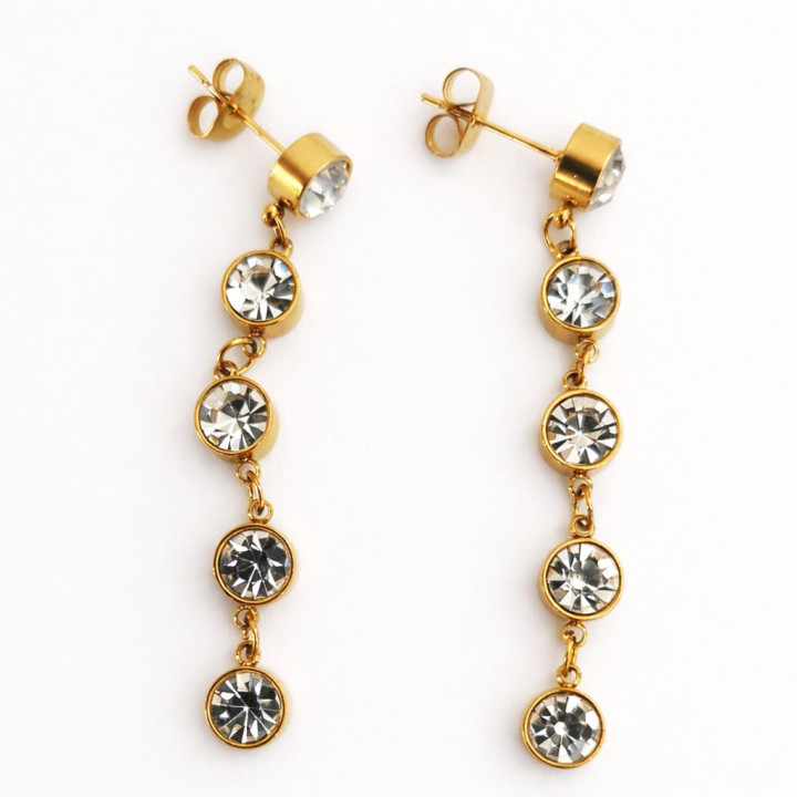 Boucles d'oreilles acier inoxydable, ornées de cristaux