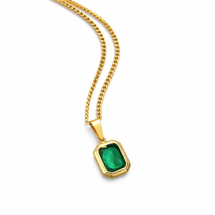 Collier avec pendentif, en acier inoxydable avec strass vert