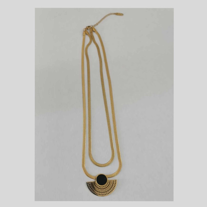 Collier à Double Chaîne Serpent Empilé & Pendentif en Forme d'Éventail - Bijou Acier Inoxydable Doré