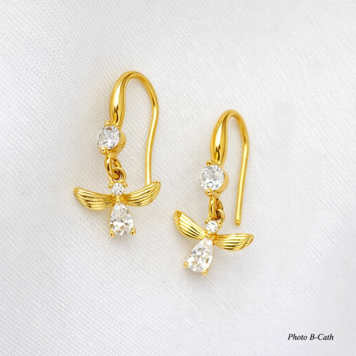 « Honey Bee » Boucles d'oreilles pendantes à crochet argent plaqué Or