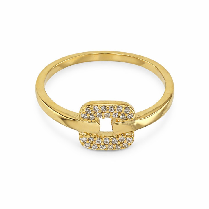 Bague carrée ajourée, ornée d’oxydes et plaqué or