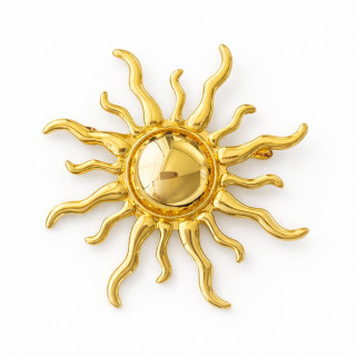 Broche dorée en alliage de zinc soleil lisse dorée