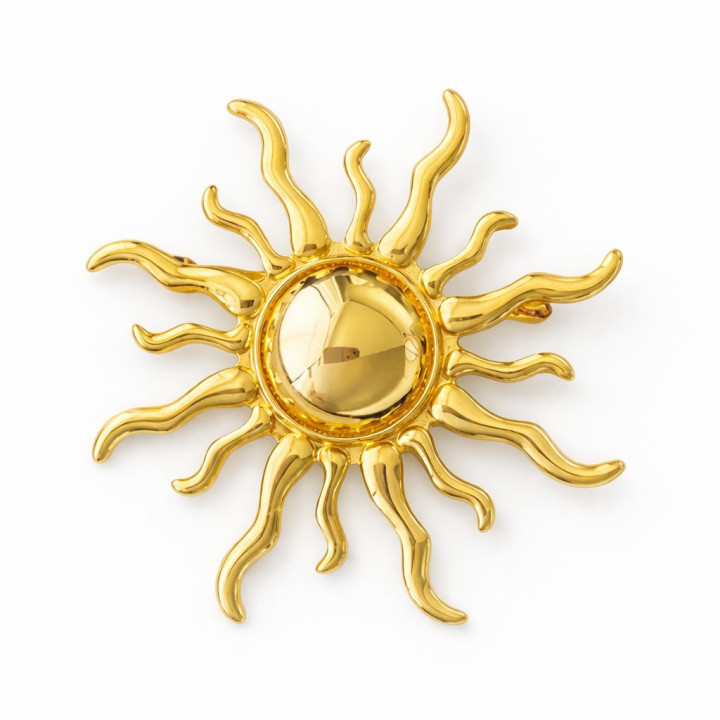 Broche dorée en alliage de zinc soleil lisse dorée