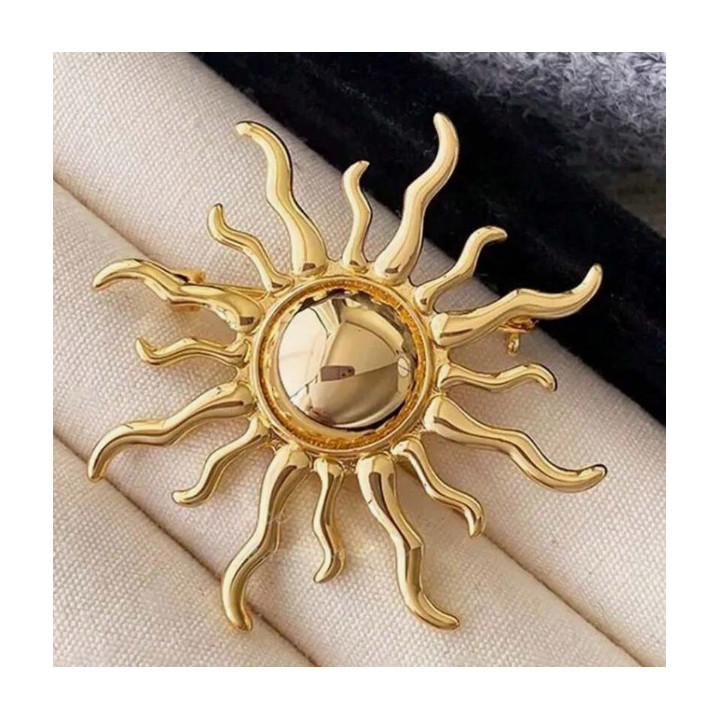 Broche dorée en alliage de zinc soleil lisse dorée