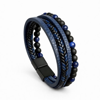Bracelet Homme Bleu en PU, tressé avec perles d'obsidienne
