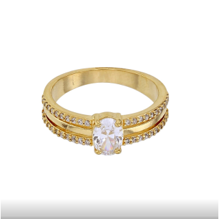 Bague avec oxyde central et rangées d’oxydes alignés, plaqué or