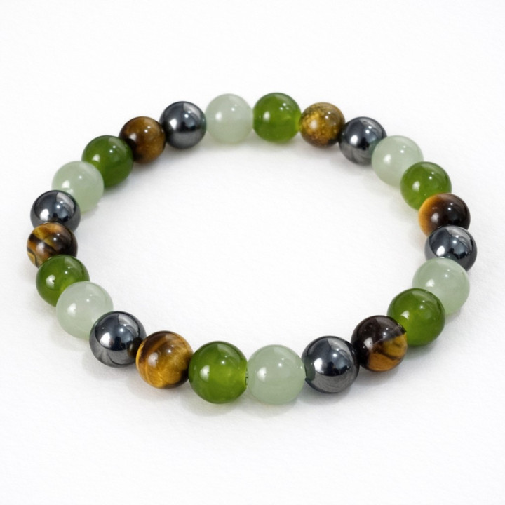 bracelet - Perles de pierre naturelle verte, marron, noire, blanche