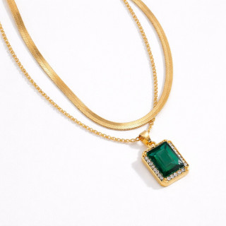 Collier avec Pendentif Élégant de Luxe en Strass Vert - Chaîne en Alliage de Zinc