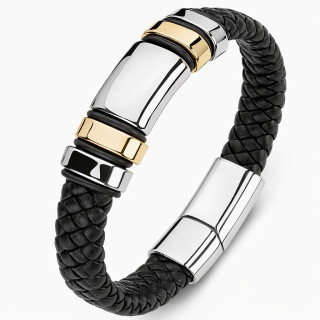 Bracelet en Cuir PU Brillant à Quatre Anneaux