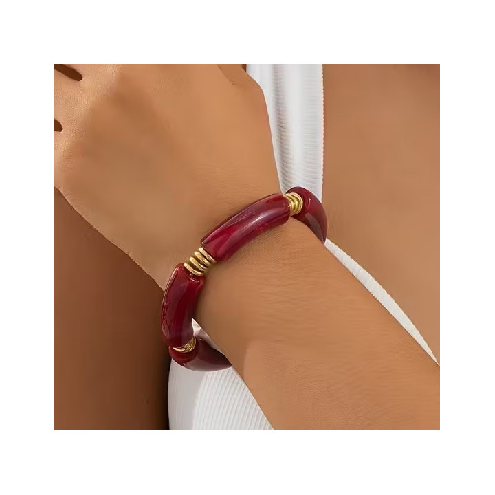 Bracelet tubes Bordeaux Élastique en Résine