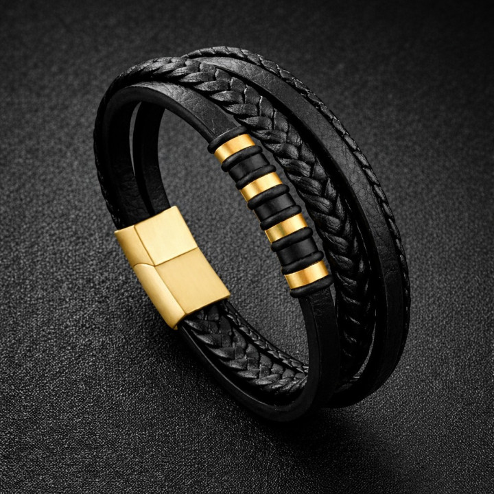 Bracelet Homme Superposé en Similicuir Tissé