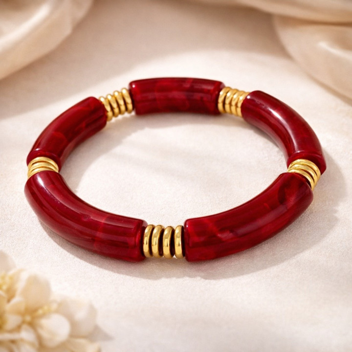 Bracelet tubes Bordeaux Élastique en Résine
