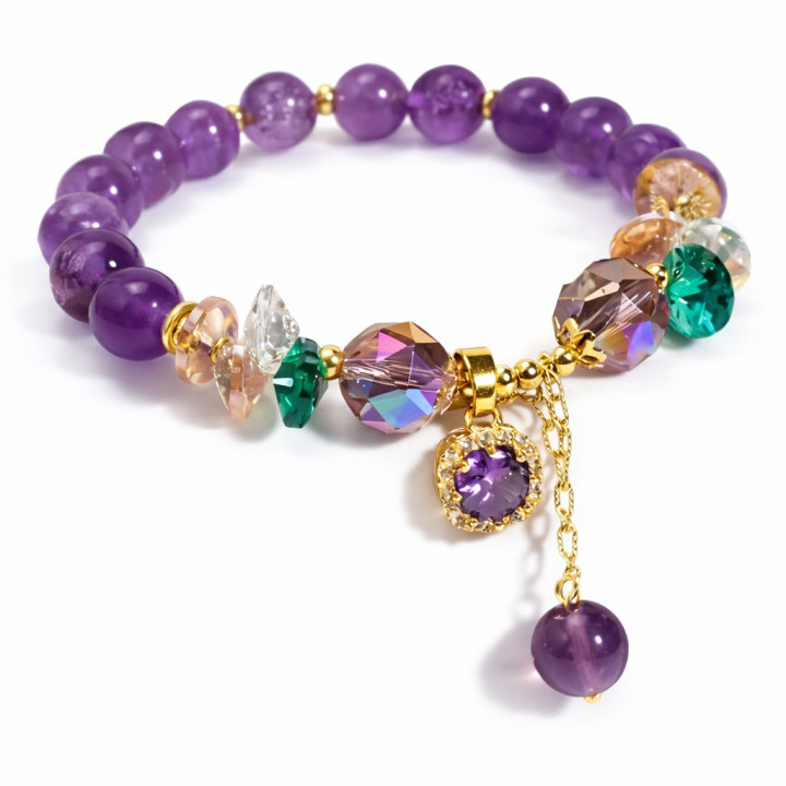 Bracelet de perles couleur améthyste classique avec zircone cubique
