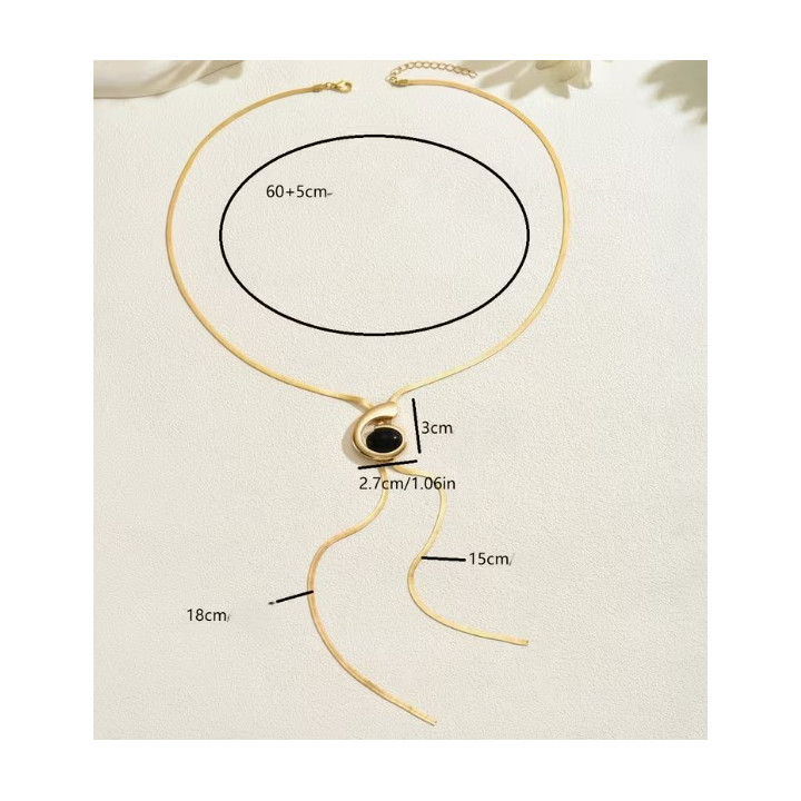 Collier Femme Chaîne Large Métal Doré avec Pendentif Ovale Acrylique Noir