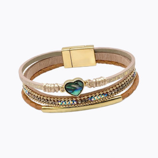 Bracelet en cuir Beige une remarquable incrustation de nacre (MOP) en forme de cœur