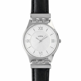 Montre Lutetia boîtier métal, bracelet cuir de bovin noir