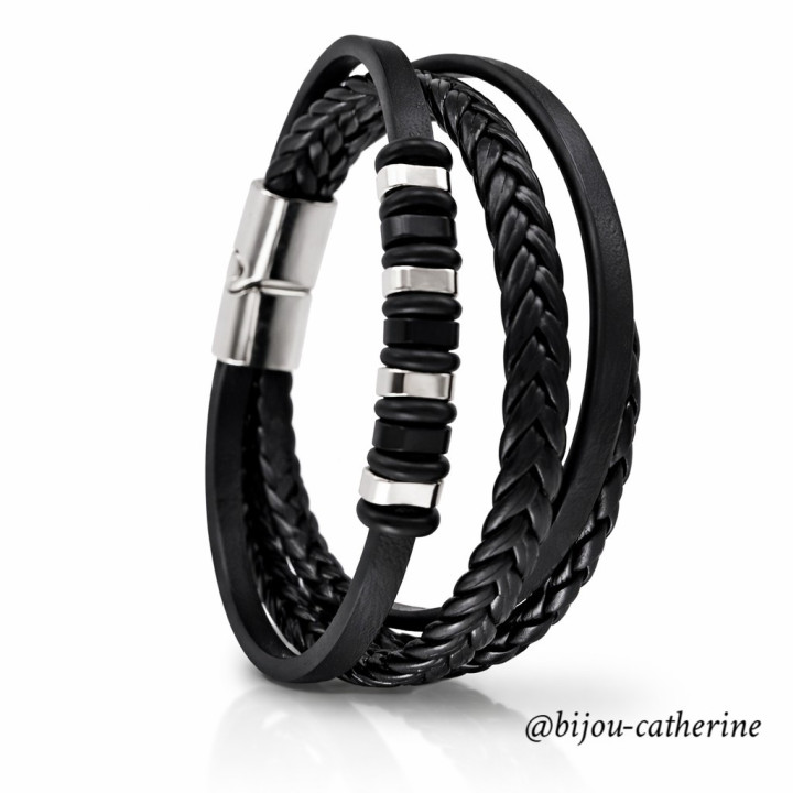 Bracelet Homme Superposé en Similicuir Tissé