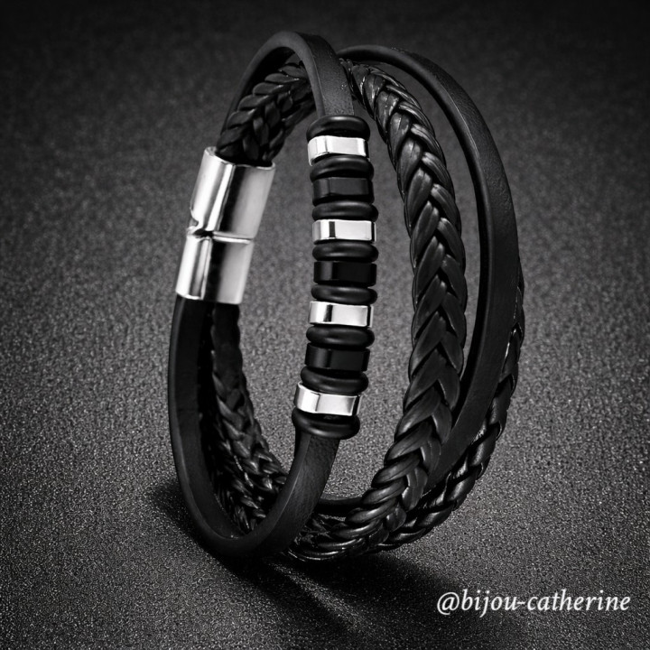 Bracelet Homme Superposé en Similicuir Tissé