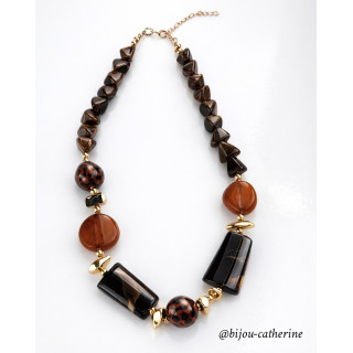 Collier en Résine marron à Imprimé Léopard et Perles Géométriques pour Femmes