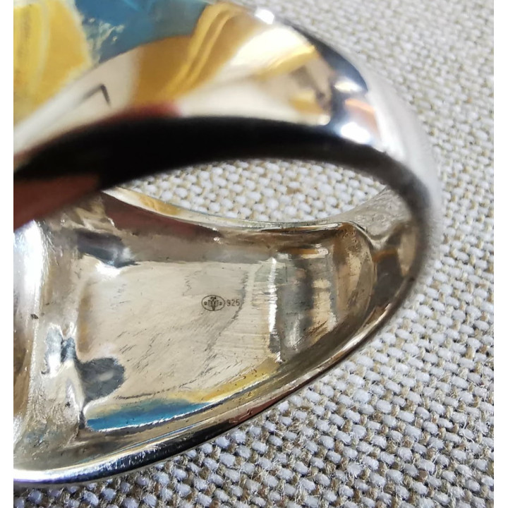 Chevalière oeil de tigre, taille rectangle, motif ciselé, argent 925/1000 - taille 21,6 mm =  68