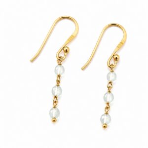 Boucles D'oreilles Argent 925/1000 Doré avec 3 pierres Rondes en Aigue-marine
