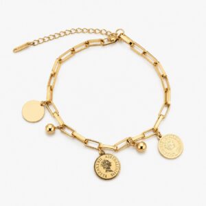 Bracelet Femme Doré à Maillons entrelacés avec charms