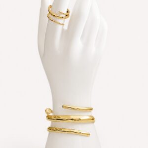 Ensemble Doré, Bracelet + Bague - ouvert et ajustable