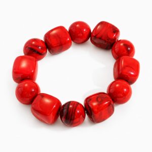 Bracelet élastique composé De grosses perles rouges Brillantes, Style fantaisie.