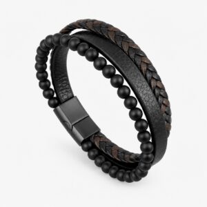 Bracelet Homme Similicuir noir multicouche