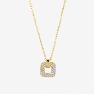 Collier plaqué or, carré ajouré, orné d’oxydes