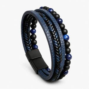 Bracelet élégant en PU à plusieurs couches avec perles