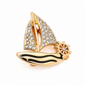 Broche Voilier dorée avec strass