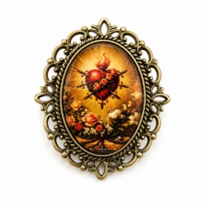 Broche Ovale en verre avec bordure en dentelle