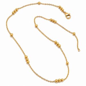 Collier chaine avec Perles Dorées en Acier inoxydable