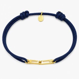 Bracelet By Olivier Lafond en argent 925 plaqué or, cordon noir réglable, anneau Osmose taille S - fabrication française