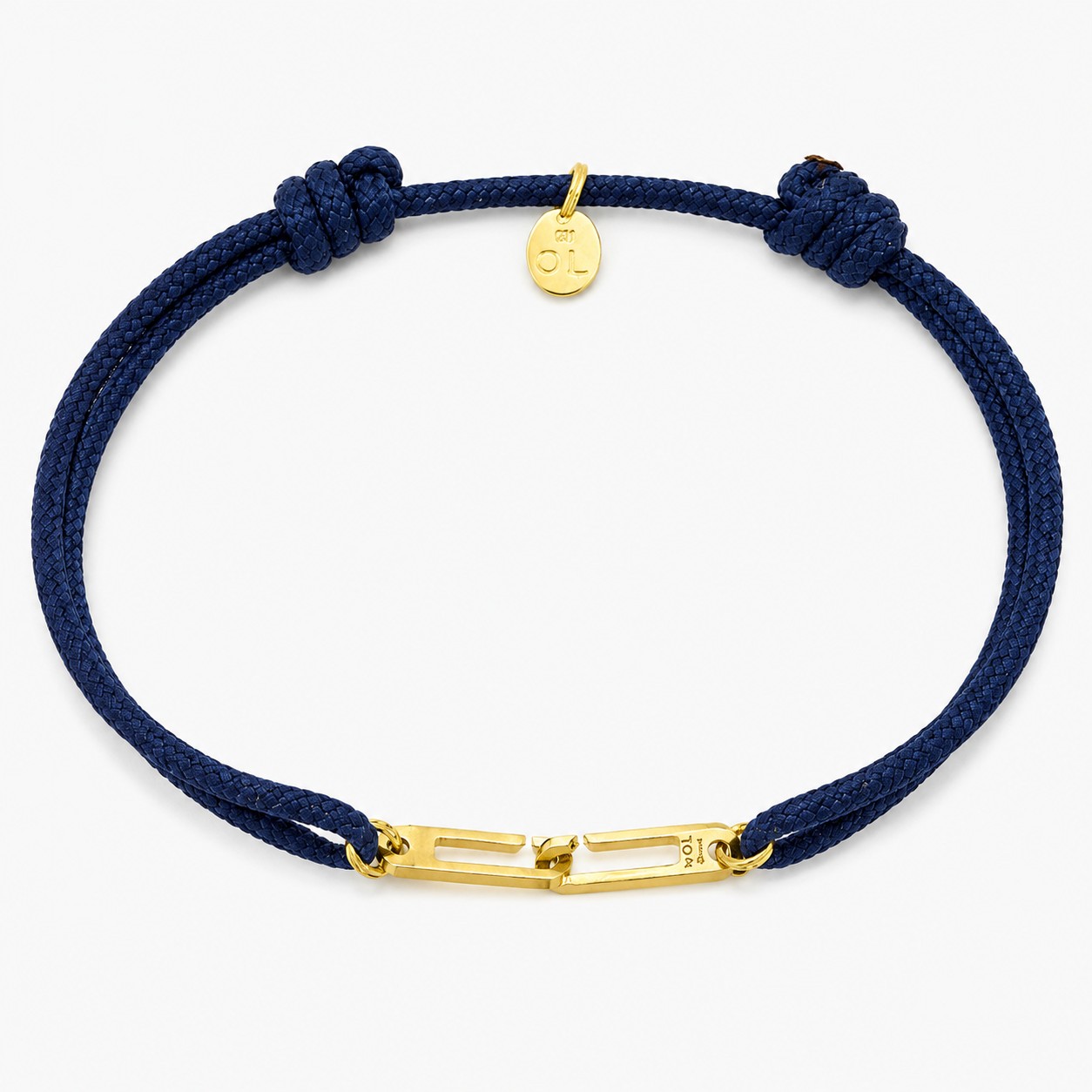 Bracelet By Olivier Lafond en argent 925 plaqué or, cordon noir réglable, anneau Osmose taille S - fabrication française
